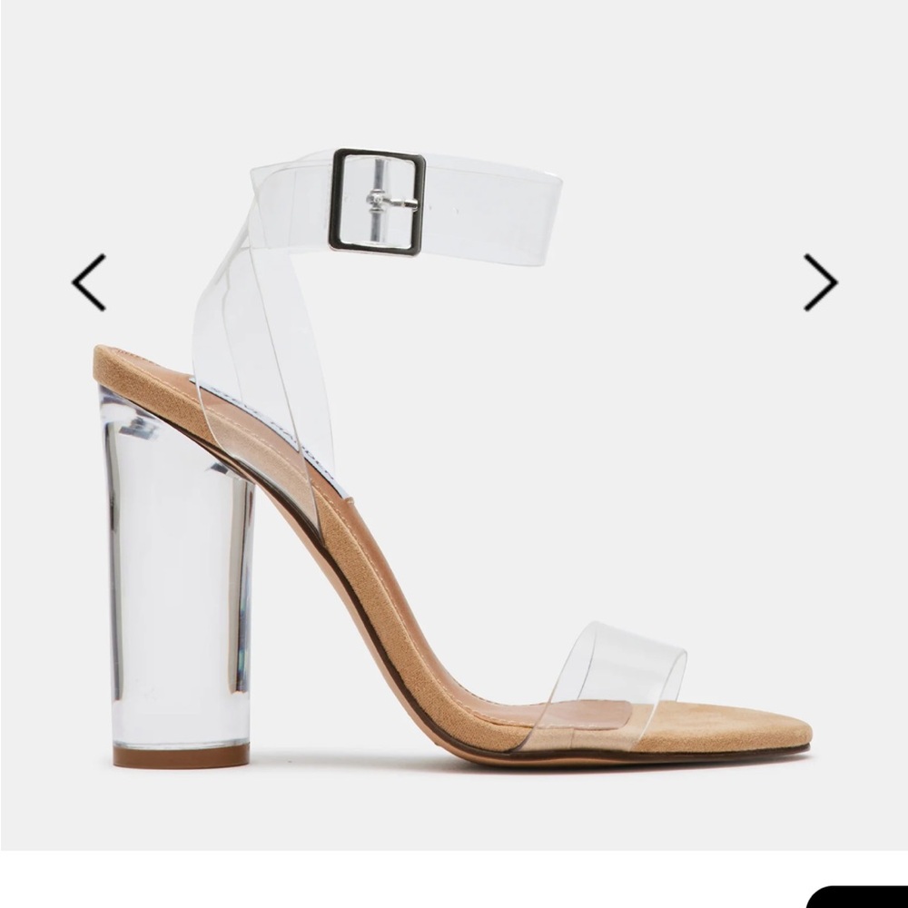 Steve Madden Clear Strap Block Heel Sandal - Transparent and Nude